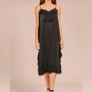 1920s vintage inspired Black Satin Lace Trim Dress